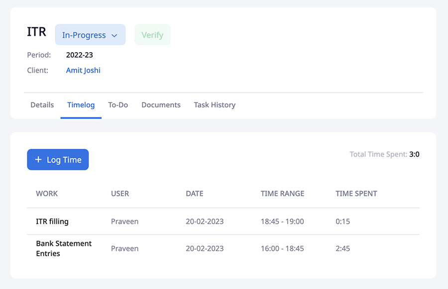 Time tracking for ca